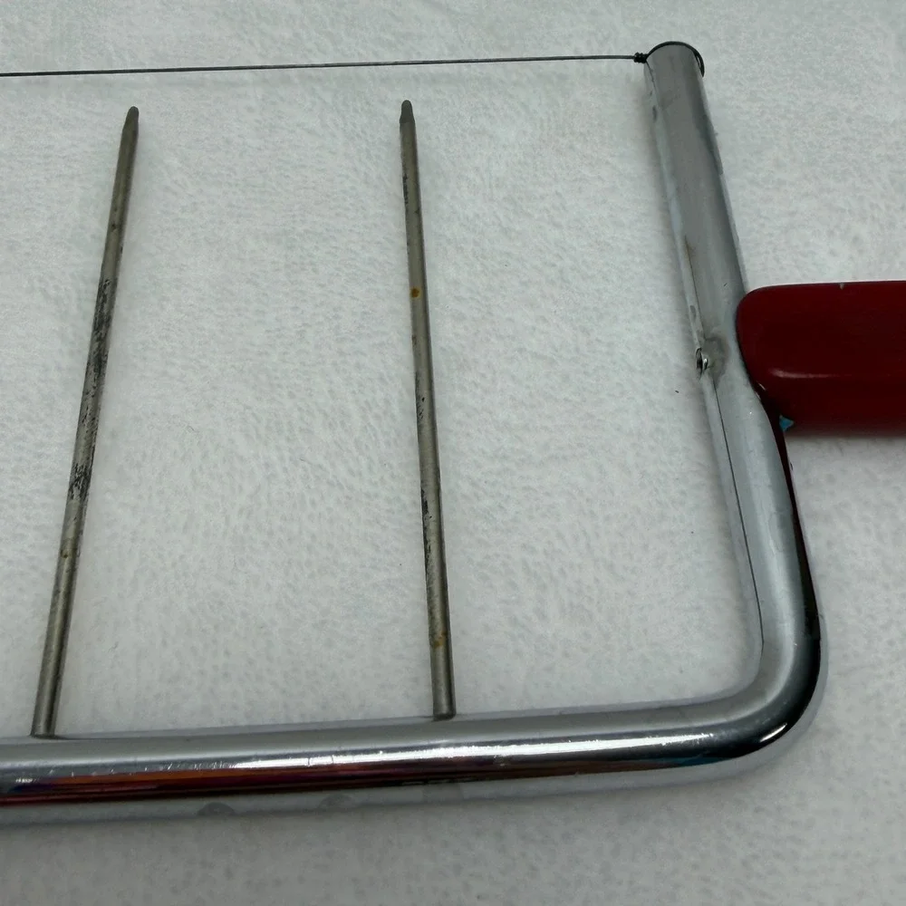 VTG MCM Red Bakelite Handle Cheese Slicer Stainless‎ Steel Wire Cutter MCM